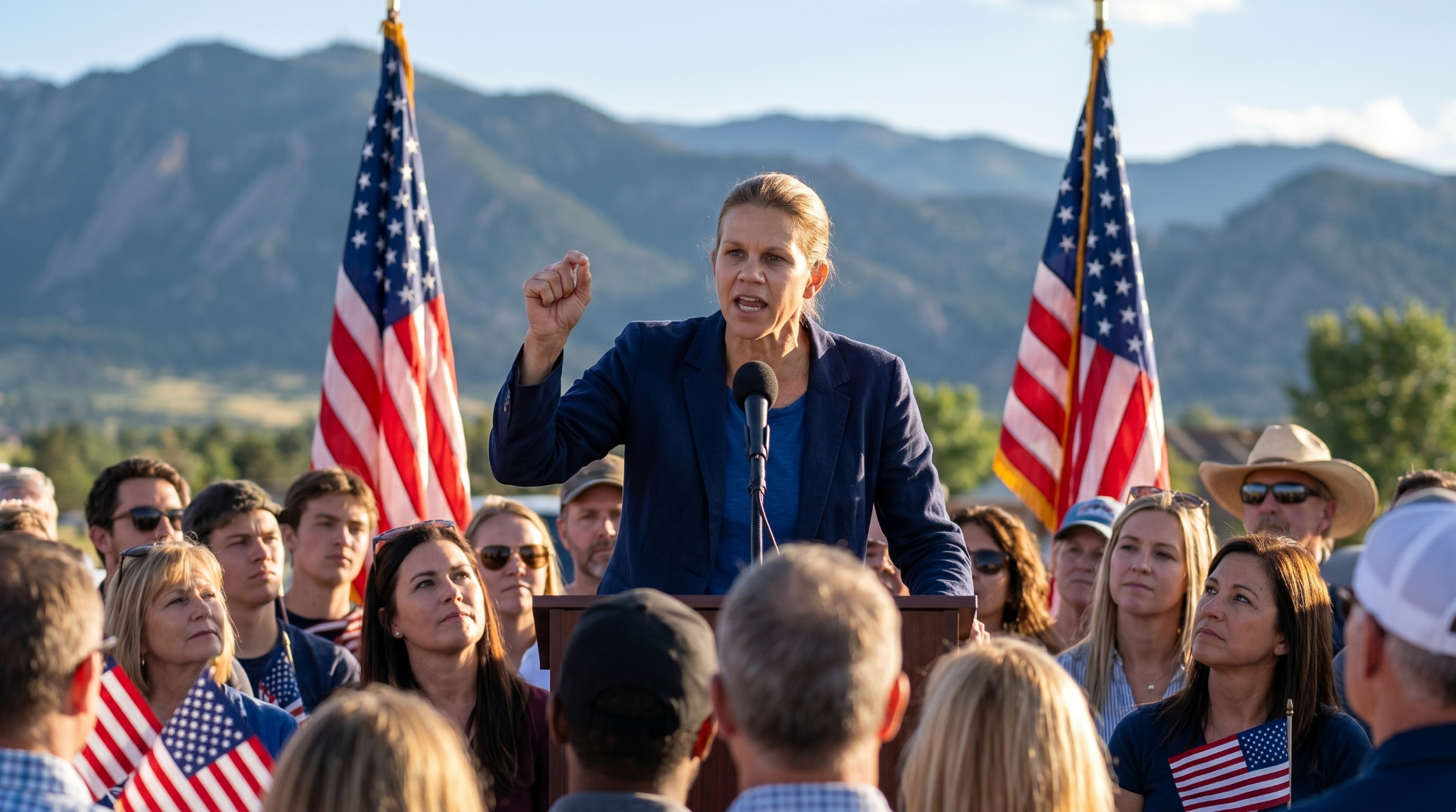 Kelsey Heikkinen speaking at a Colorado rally